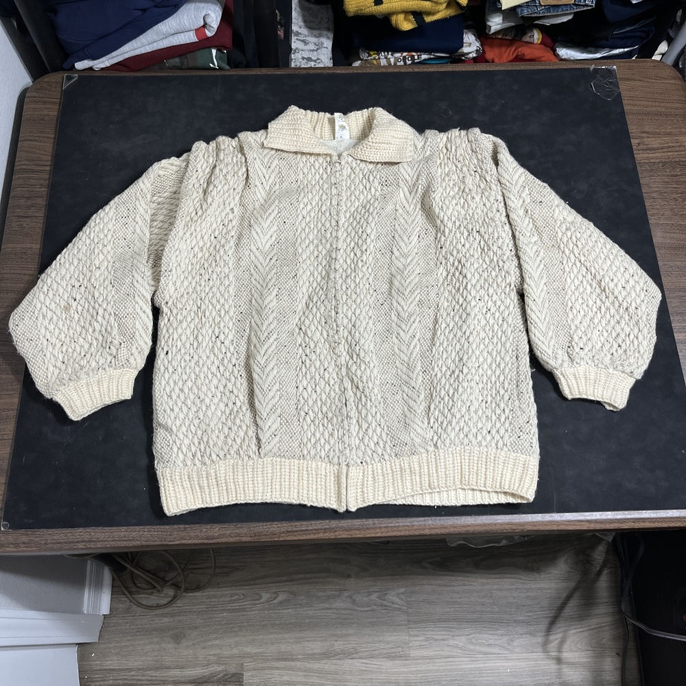 Branigan Weavers Cape Bomber Sweater Ireland Vintage Wool Zip Cable Knit 1970s